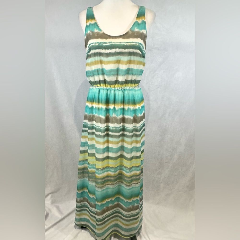 Aqua cream and mocha blend chiffon maxi dress size small